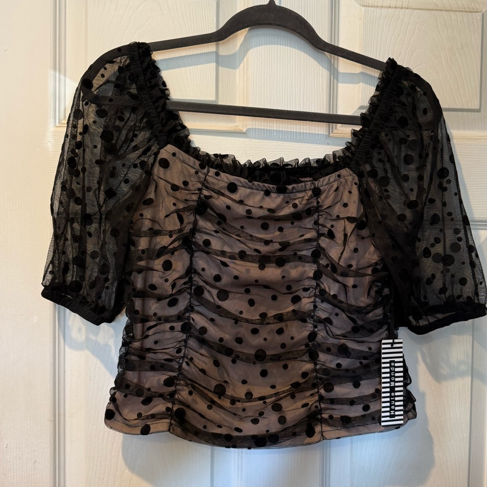 Elegant Black and Tan Polka Dot Women's Top